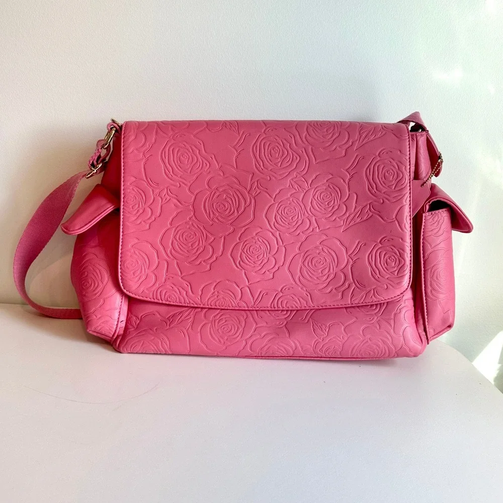 Lot of 2 Style by Leigha Embossed Rose Diaper Bags - Pink & Lavender Purple